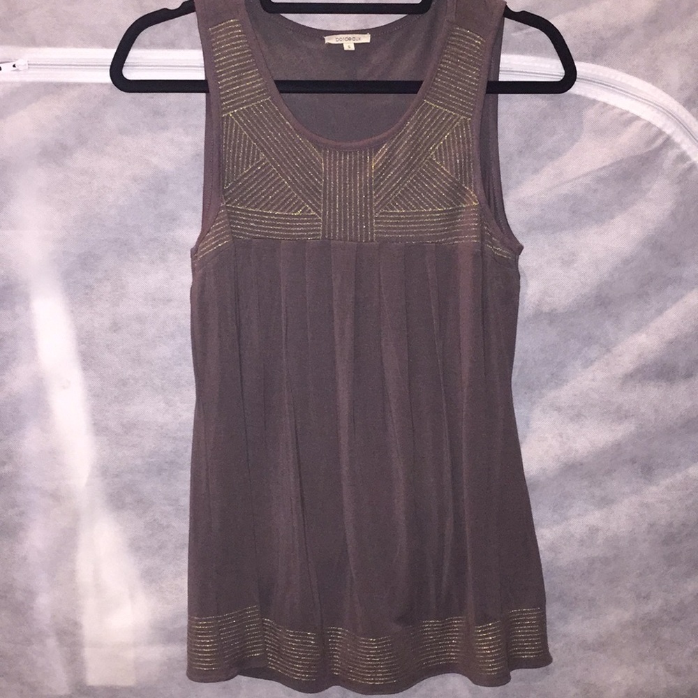 Dark gray with gold detail flowy top